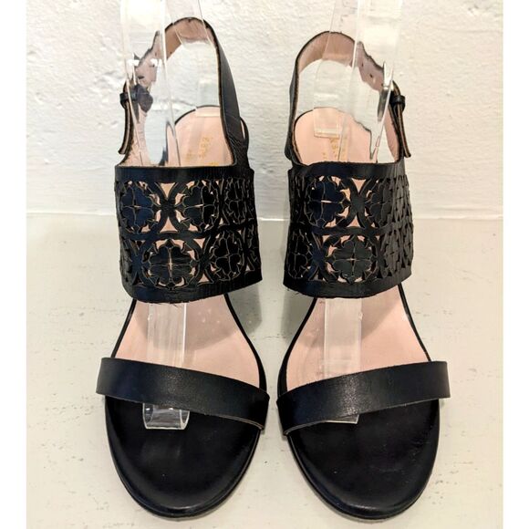 Kate Spade MADE IN ITALY "Imani" Leather Block Heel Laser Cut Heels Sandals 7.5C - Picture 2 of 12